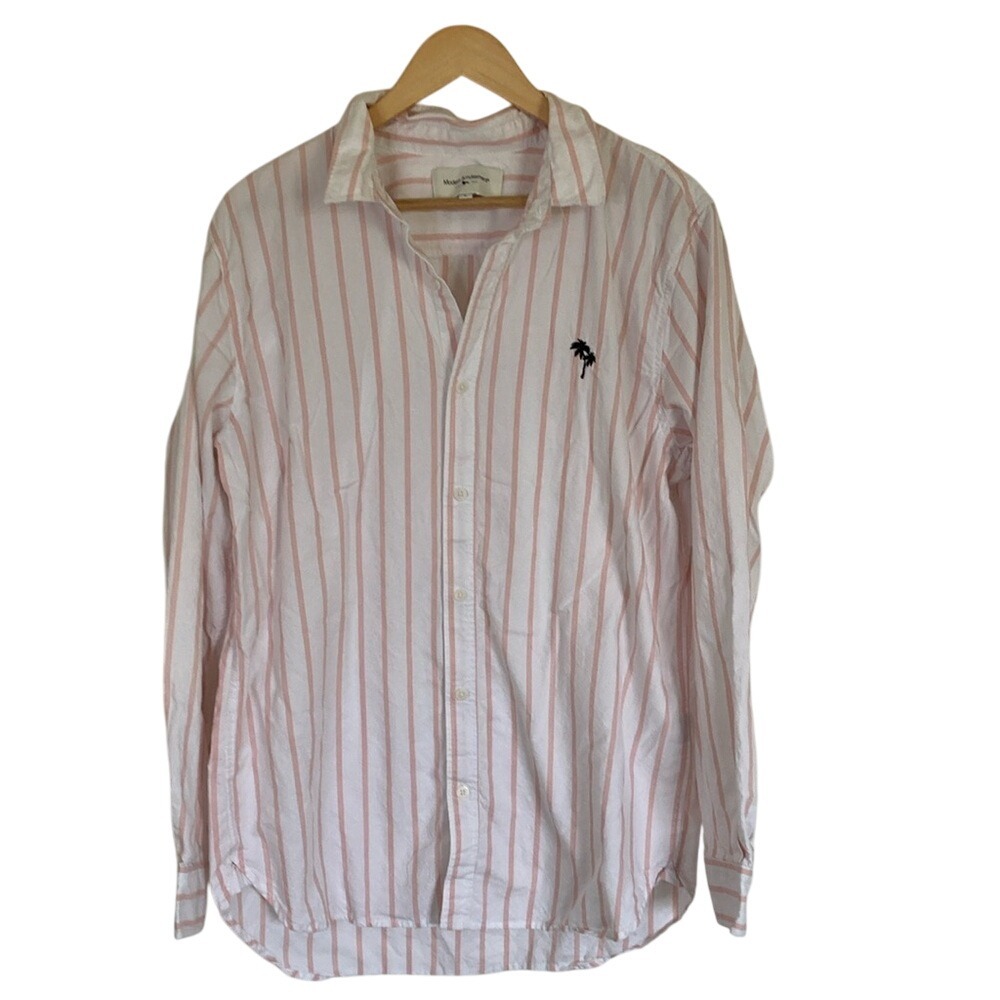 Modern Amusement Mens Pink White Casual Button Down Shirt‎ Size XL Palm Logo